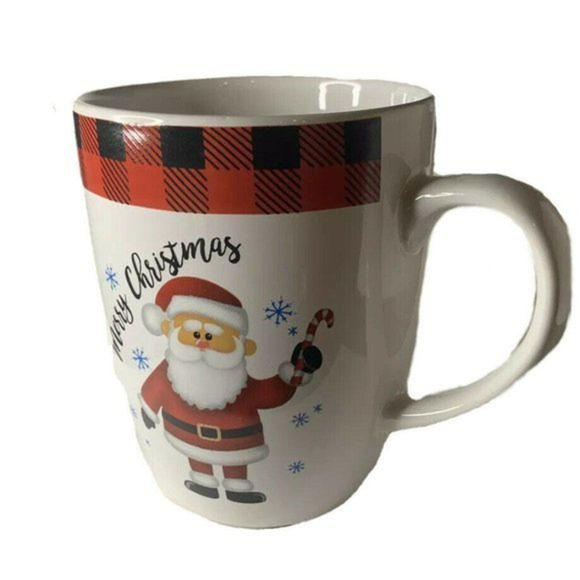 Merry Christmas Santa Red‎ Plaid Mug NEW - Picture 1 of 3